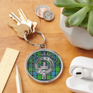 Clan Stirling Crest & Tartan Knot Keychain