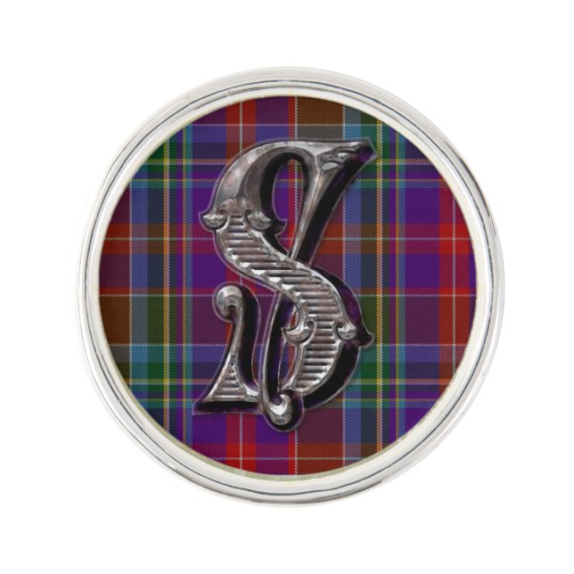 Clan Stuart Plaid Monogram S Lapel Pin (Front)