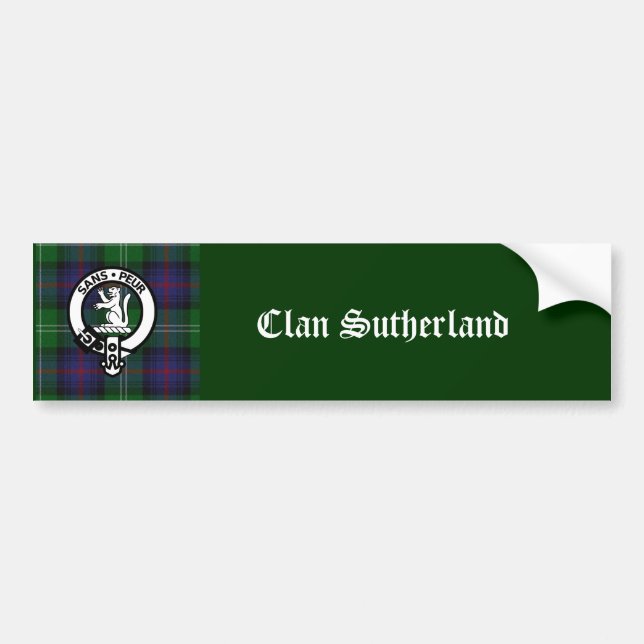 Clan Sutherland Crest & Tartan Bumper Sticker (Front)