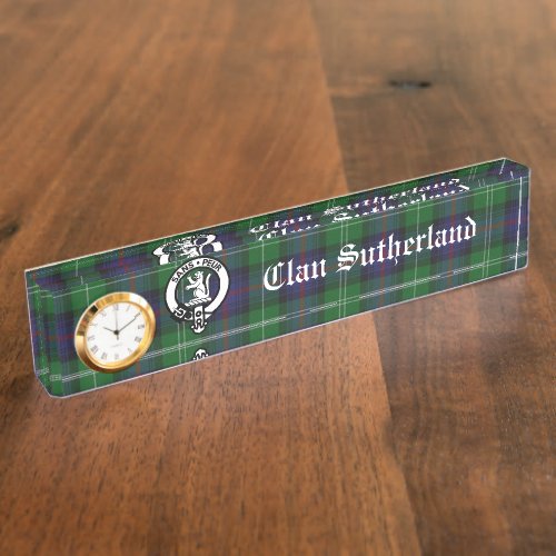 Clan Sutherland Crest  Tartan Clock Deskplate Desk Name Plate