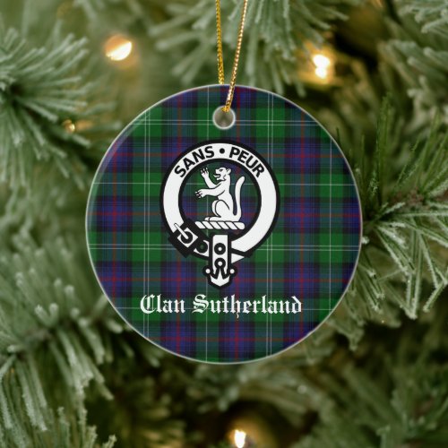 Clan Sutherland Crest  Tartan Customizable Ceramic Ornament