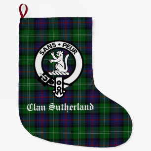 Clan Sutherland Crest & Tartan Customizable Large Christmas Stocking