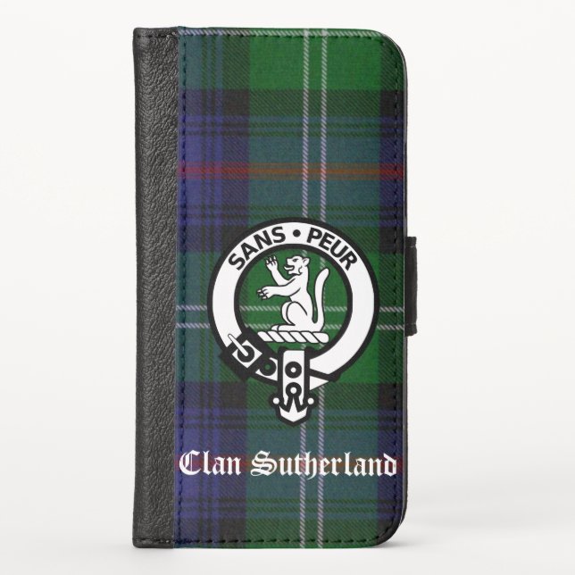 Clan Sutherland Crest & Tartan iPhone Wallet Case (Front)