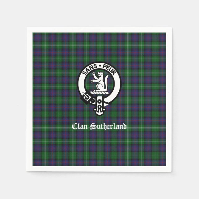Clan Sutherland Crest & Tartan  Kitchen Towel Napkins (Front)