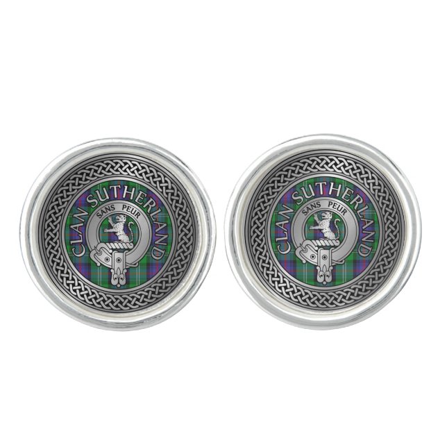 Clan Sutherland Crest & Tartan Knot Cufflinks (Front)