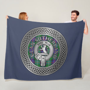 Clan Sutherland Crest & Tartan Knot Fleece Blanket