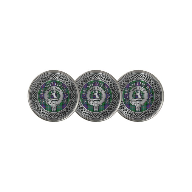 Clan Sutherland Crest & Tartan Knot Golf Ball Marker (3 Up)