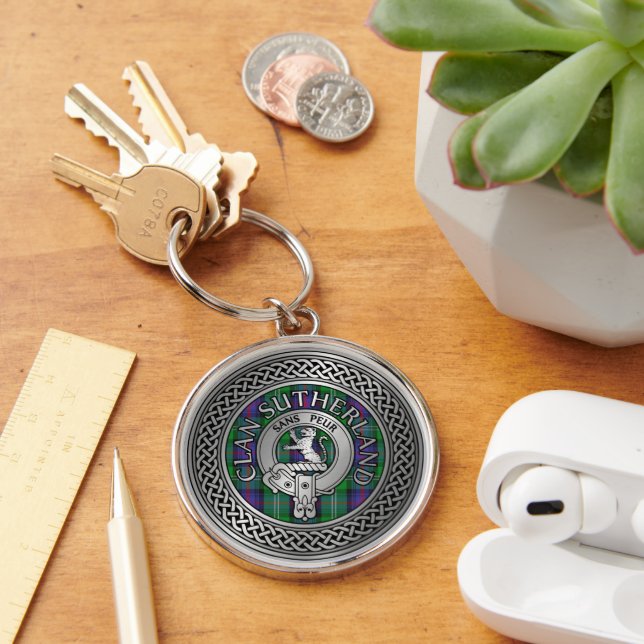 Clan Sutherland Crest & Tartan Knot Keychain (Desk)