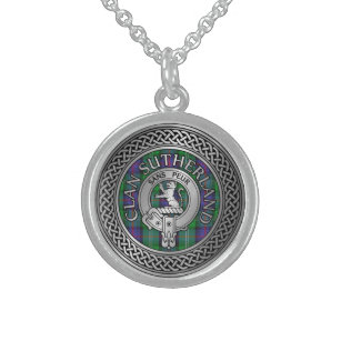 Clan Sutherland Crest & Tartan Knot Sterling Silver Necklace