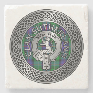 Clan Sutherland Crest & Tartan Knot Stone Coaster