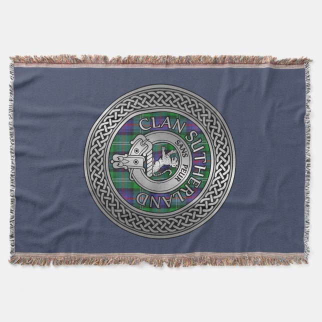 Clan Sutherland Crest & Tartan Knot Throw Blanket (Front)