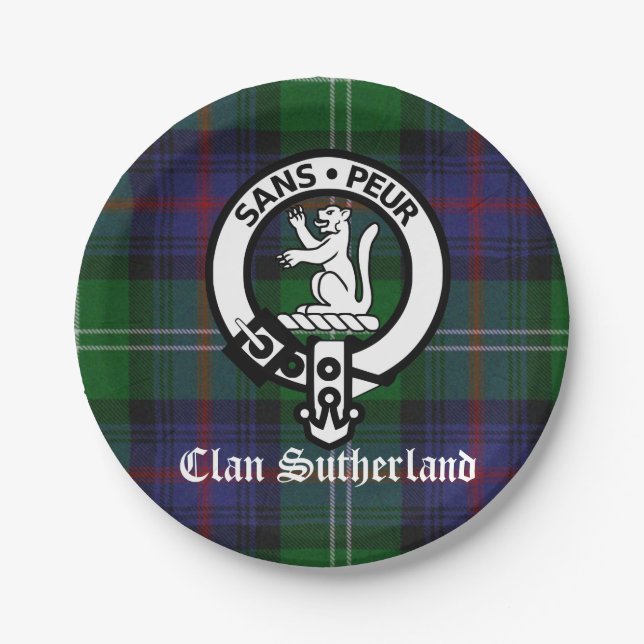 Clan Sutherland Crest & Tartan Paper Plate (Front)