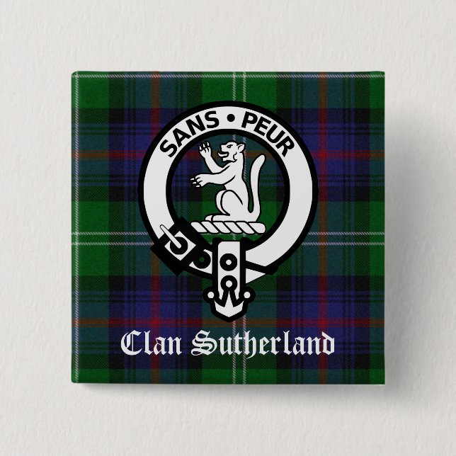 Clan Sutherland Crest & Tartan Pinback Button (Front)