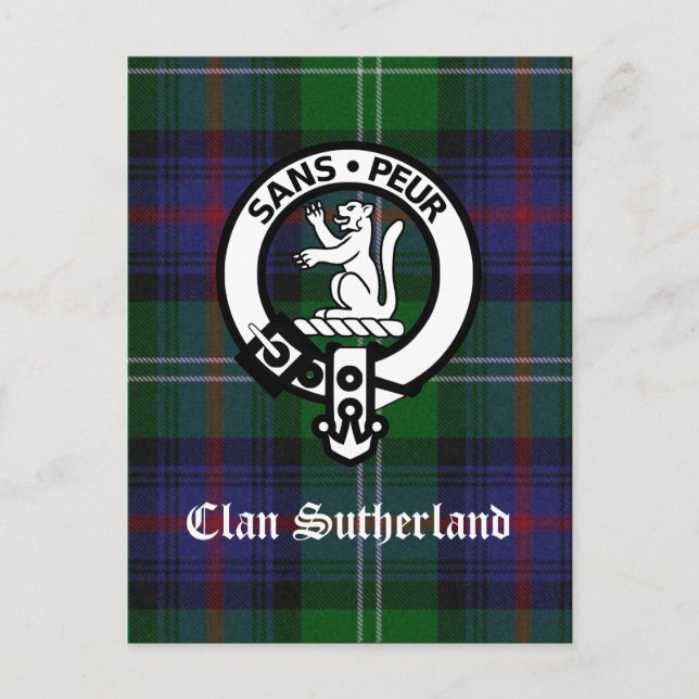 Clan Sutherland Crest & Tartan Postcard (Front)