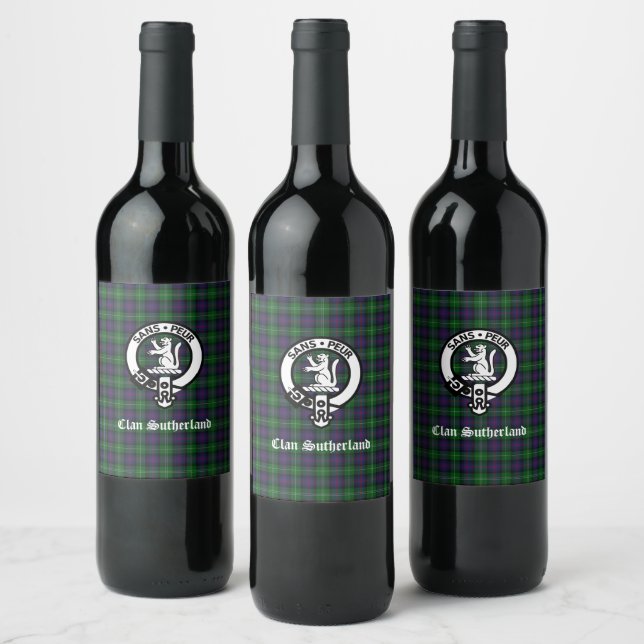 Clan Sutherland Crest & Tartan  Wine Label (Bottles)