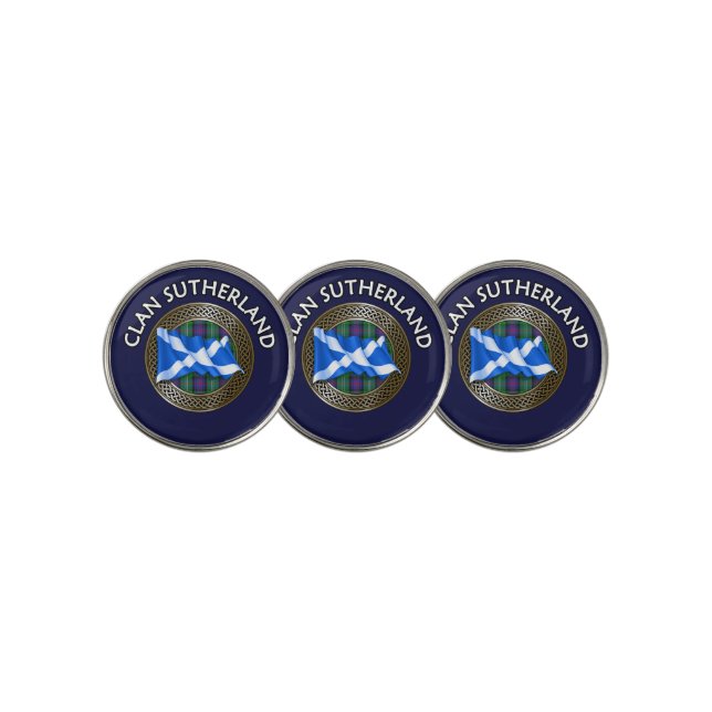 Clan Sutherland Tartan Knot & Flag Golf Ball Marker (3 Up)