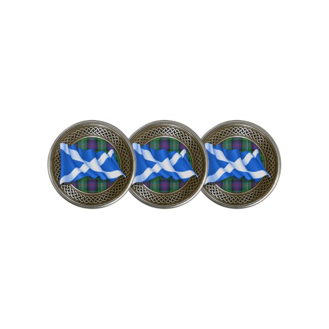 Clan Sutherland Tartan Knot & Flag Golf Ball Marker (3 Up)