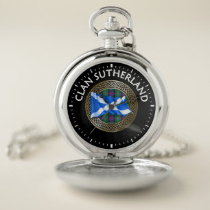 Clan Sutherland Tartan Knot & Flag Pocket Watch