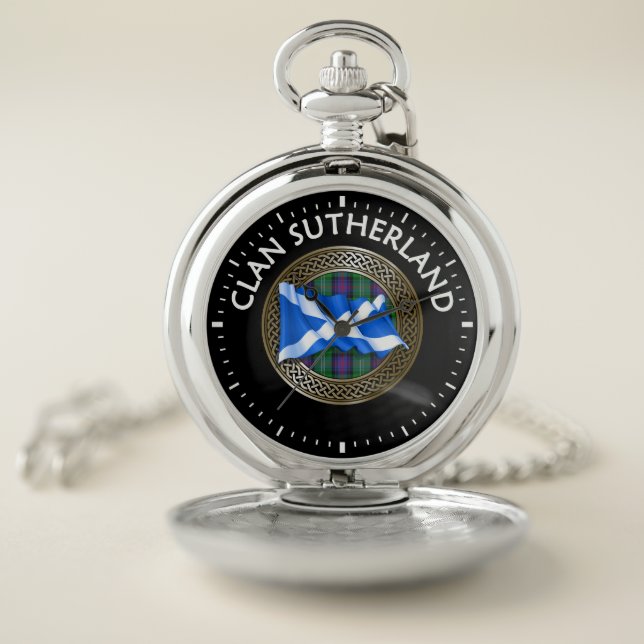 Clan Sutherland Tartan Knot & Flag Pocket Watch (Inside)