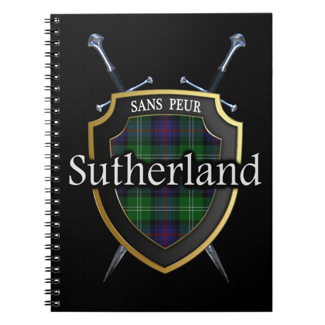 Clan Sutherland Tartan Shield & Swords Notebook (Front)