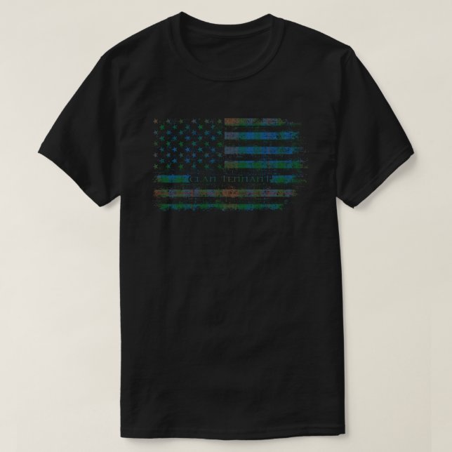 Clan Tennant Yules Scottish tartan US flag kilt Sc T-Shirt (Design Front)