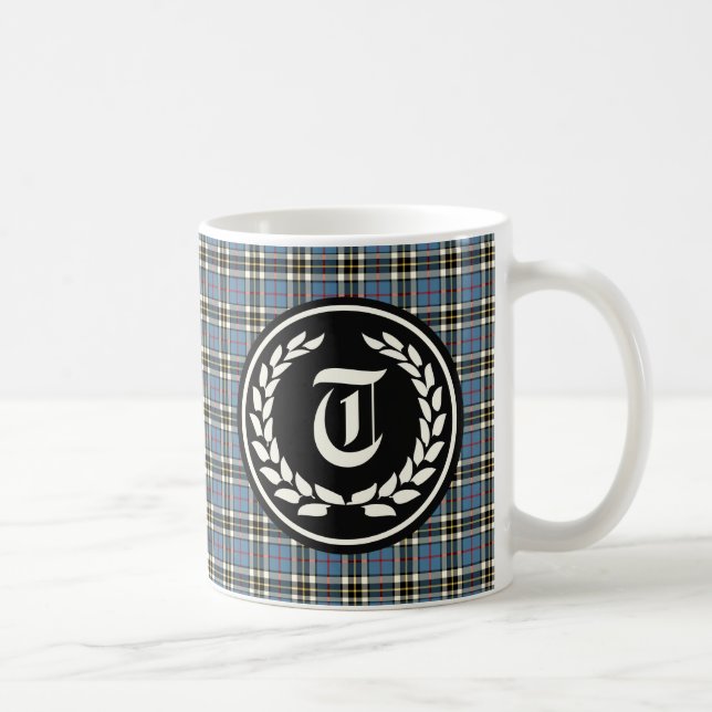 Clan Thompson Blue Dress Tartan Monogram Coffee Mug (Right)