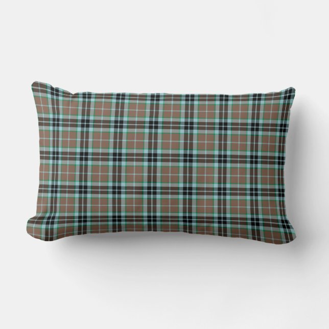 Clan Thompson Brown and Blue Hunting Tartan Lumbar Pillow (Front)