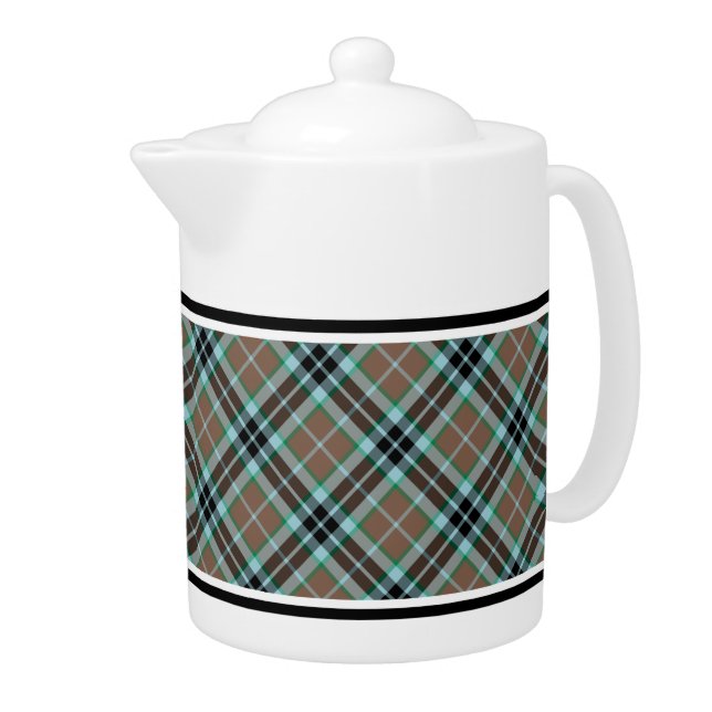 Clan Thompson Light Brown and Blue Hunting Tartan Teapot (Right)