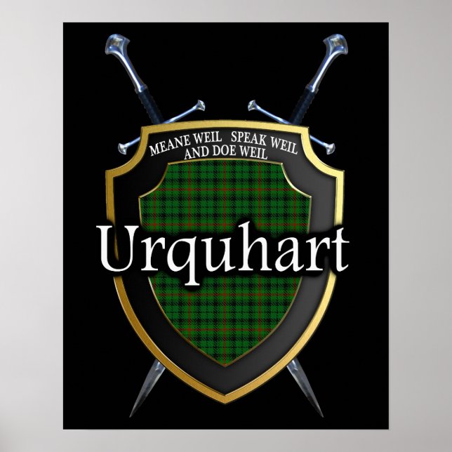 Clan Urquhart Tartan Scottish Shield & Swords Poster (Front)