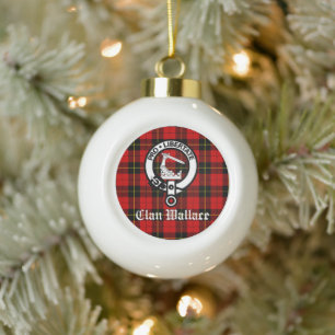 Clan Wallace Crest Badge and Tartan Customized Ceramic Ball Christmas Ornament
