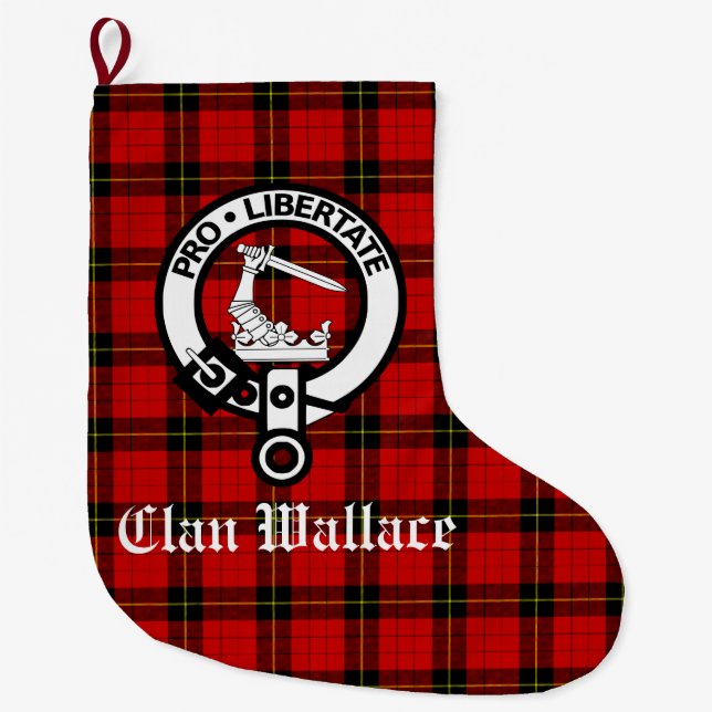 Clan Wallace Crest Badge and Tartan Customized Large Christmas Stocking (Front)