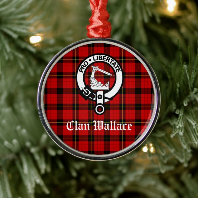 Clan Wallace Crest Badge and Tartan Customized  Metal Ornament (Tree)