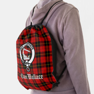 Clan Wallace Crest Badge and Tartan Drawstring Bag