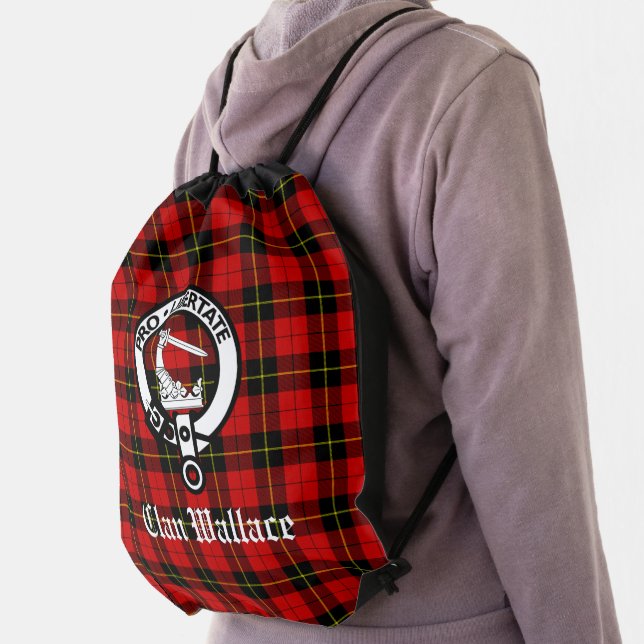 Clan Wallace Crest Badge and Tartan Drawstring Bag (Insitu)
