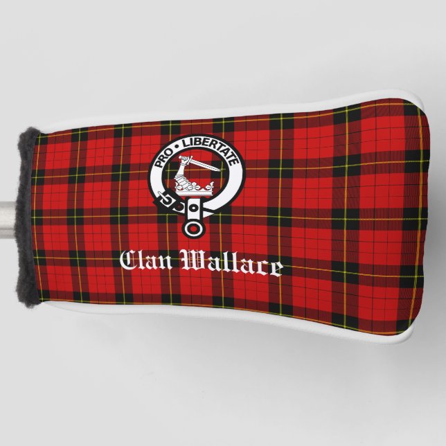 Clan Wallace Crest Badge and Tartan  Golf Head Cover (Front)