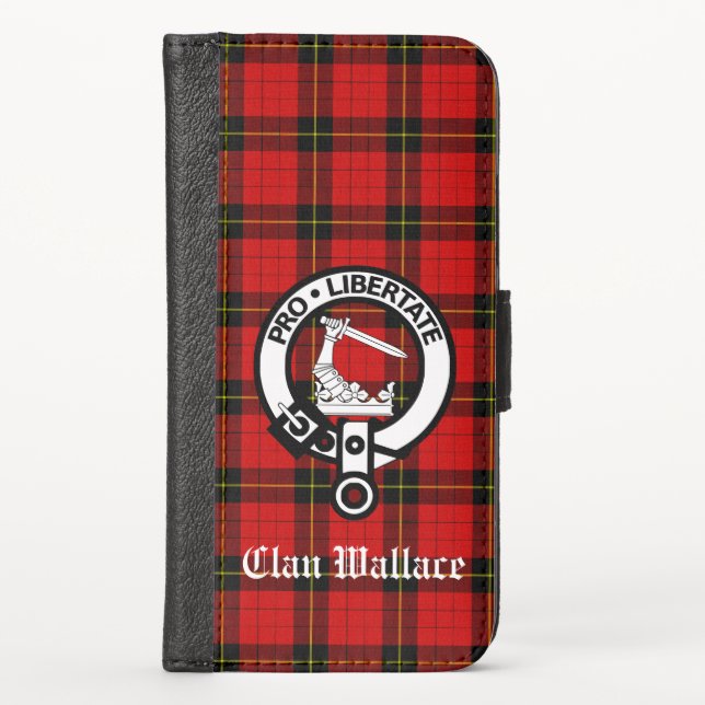 Clan Wallace Crest Badge and Tartan iPhone Wallet Case (Front)