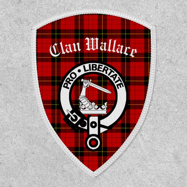 Clan Wallace Crest Badge and Tartan Iron On Patch (Front)