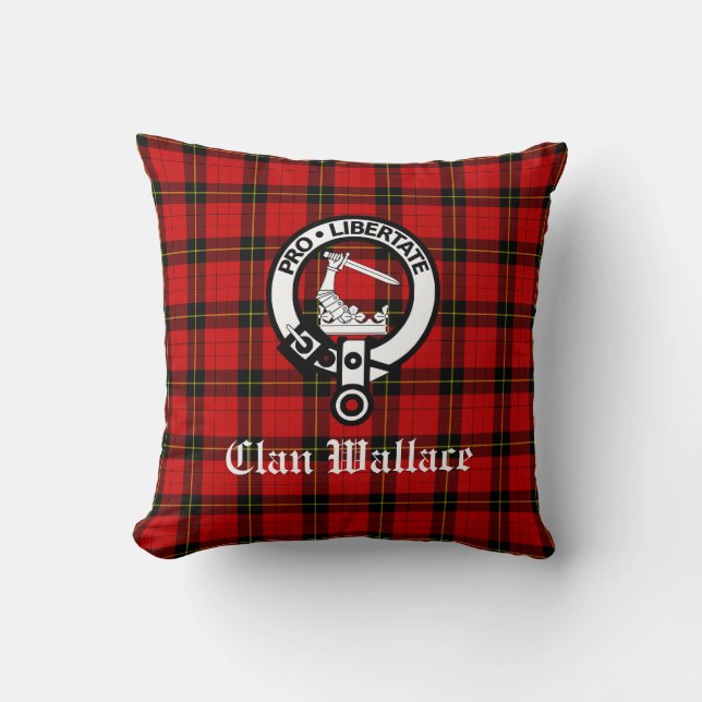 Clan Wallace Crest Badge and Tartan Throw Pillow (Front)