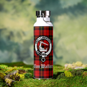 Clan Wallace Crest Badge and Tartan Water Bottle