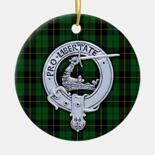 Clan Wallace Crest & Hunting Tartan Ceramic Ornament (Front)
