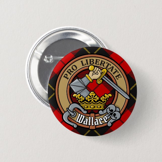 Clan Wallace Crest over Tartan Button (Front & Back)