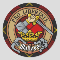 Clan Wallace Crest over Tartan Classic Round Sticker
