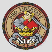 Clan Wallace Crest over Tartan Classic Round Sticker