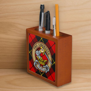Clan Wallace Crest over Tartan Desk Organizer