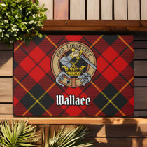 Clan Wallace Crest over Tartan Doormat
