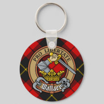 Clan Wallace Crest over Tartan Keychain