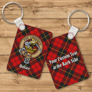 Clan Wallace Crest over Tartan Keychain