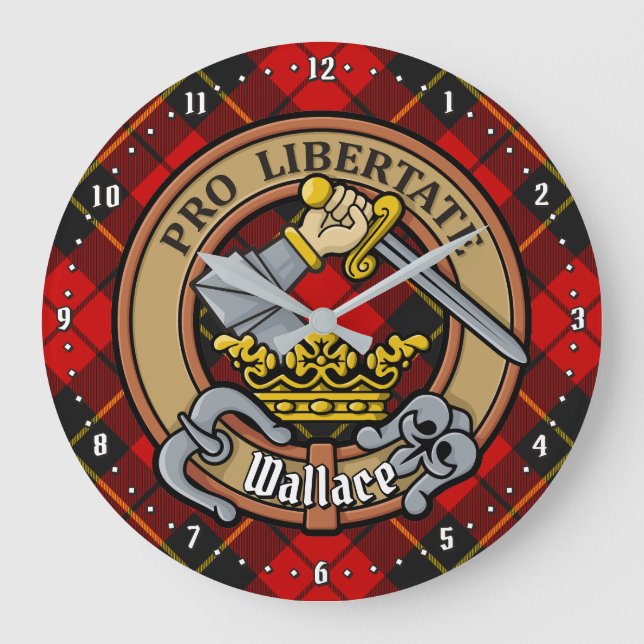 Clan Wallace Crest over Tartan Large Clock (Front)