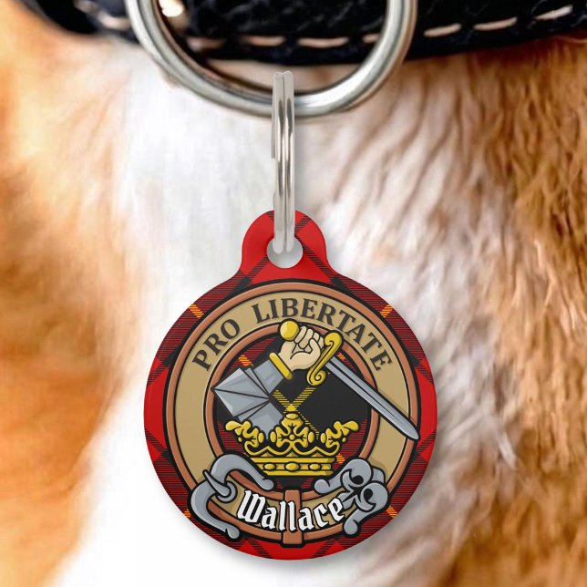 Clan Wallace Crest over Tartan Pet ID Tag (Creator Uploaded)