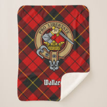 Clan Wallace Crest over Tartan Sherpa Blanket